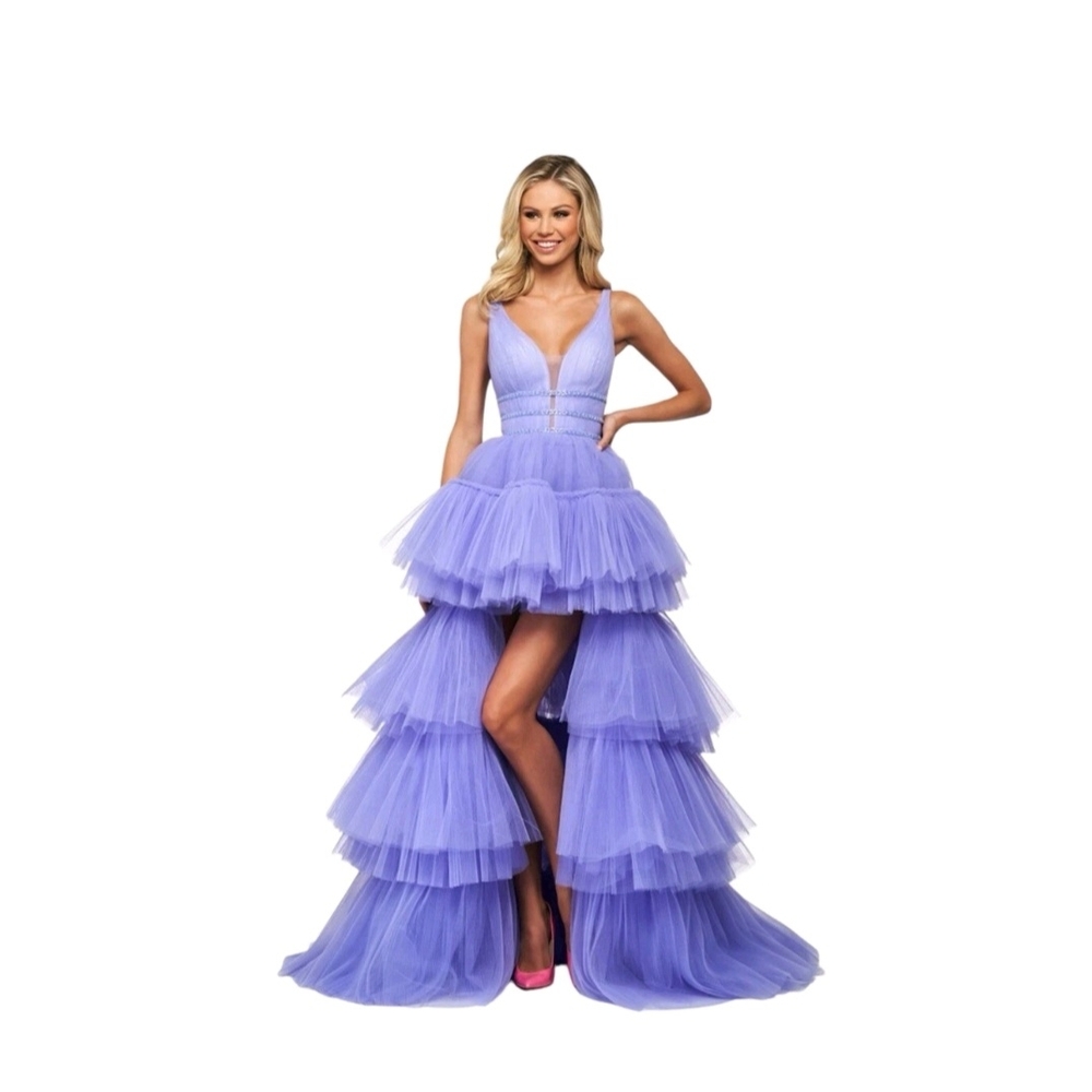 Elegant Purple Tiered Evening Gown